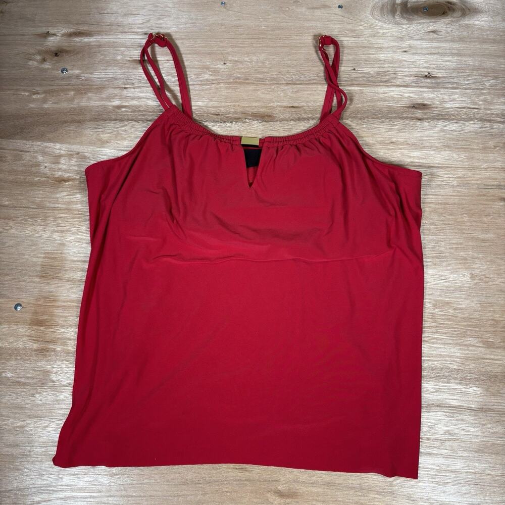 Aqua Green Plus Size Woman’s Bra Support Strap Solid Red W/ Gold Swim Top 20W